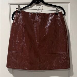 Anthropologie Maeve Glossy Wet look burgundy faux leather Mini Skirt